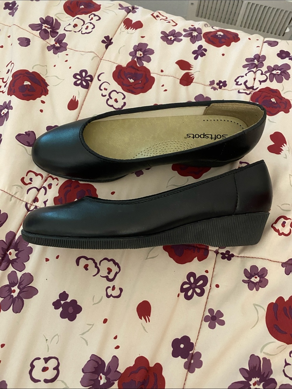 Softspots Black Low Wedge Slip-On Flats